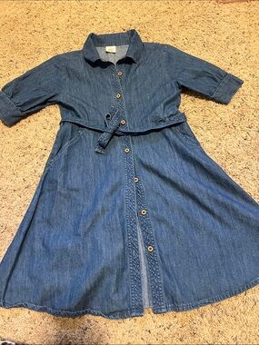 Girls wonder nation Blue Denim Button-Front Shirt Dress with Belt
